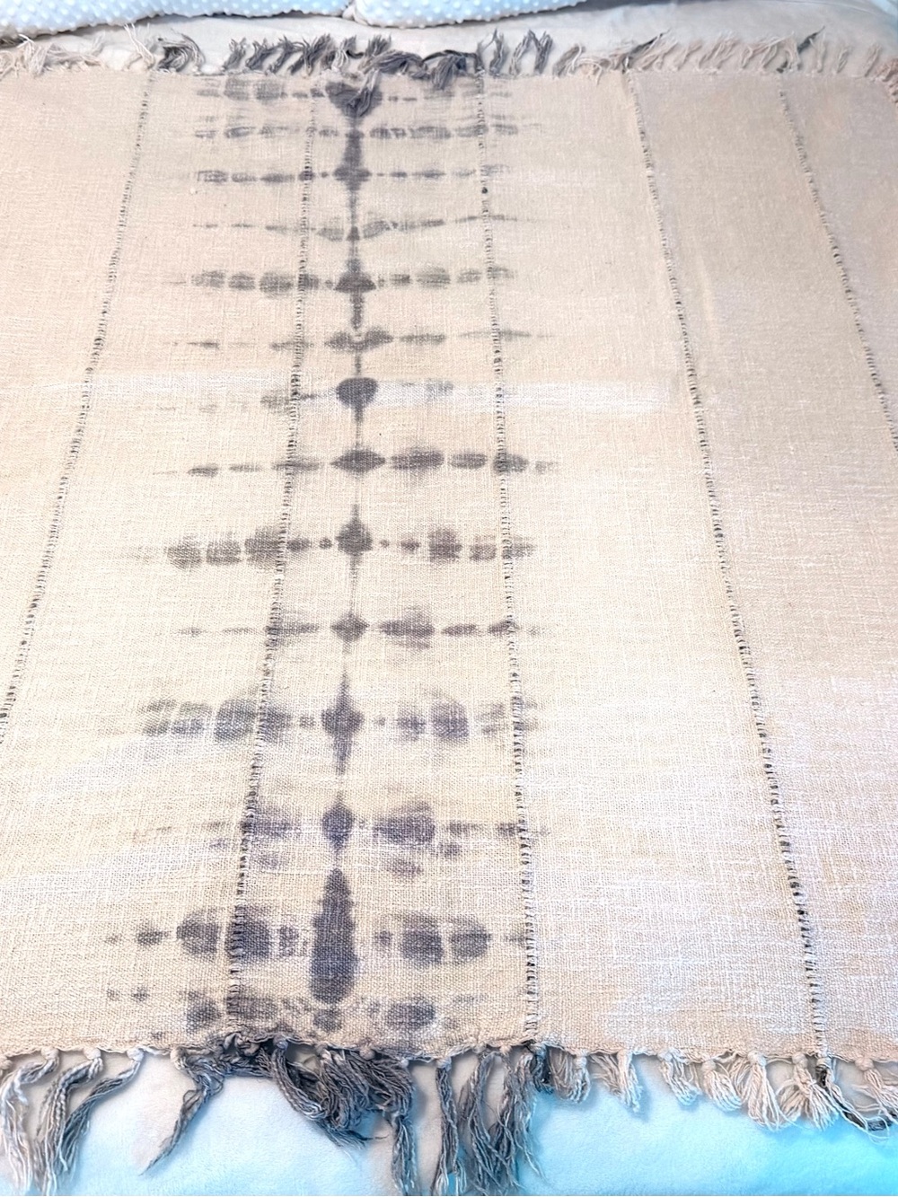 Indaba Indigo Shibori Cotton Throw Blanket Cream Grey Boho Fringe 50x55 Artisan